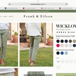 Frank & Eileen Wicklow Italian Chino - Sage Green Size 8